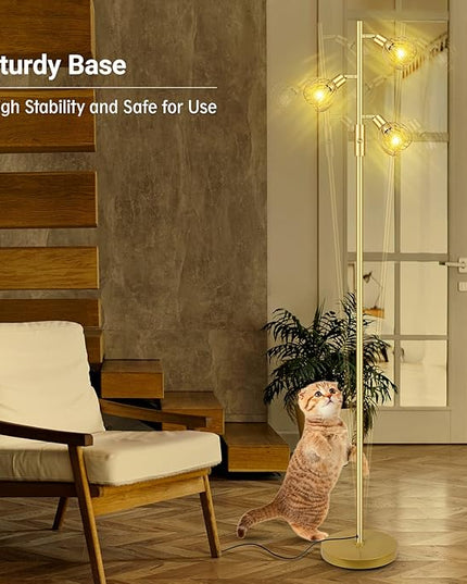 Gold Floor Lamp, Industrial Floor Lamp, Modern Standing lamp with 3 Adjustable Light, 4W E12 LED Bulbs, Metal Stand Up Lamps, Vintage Farmhouse Tree Floor Lamps for Living Room/Bedroom/Office - LeafyLoom