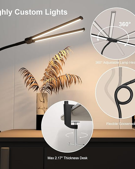 Desk Lamp, Double Head Led Desk Lamp, 15W Ultra Bright Architect Task Desk Light, Eye Caring Desk light, Desk Lamp for Home/Office/Study/Drafting/Reading/Dorm(Black) - LeafyLoom