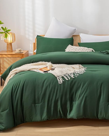 Emerald Full Size Comforter 3PCS Microfiber Full Size Comforters Set for All Season Boho Dark Green Comforter for Women and Men Soft Lightweight Bed Comforter Set - LeafyLoom