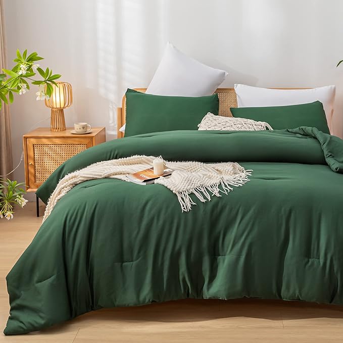 Emerald Full Size Comforter 3PCS Microfiber Full Size Comforters Set for All Season Boho Dark Green Comforter for Women and Men Soft Lightweight Bed Comforter Set - LeafyLoom