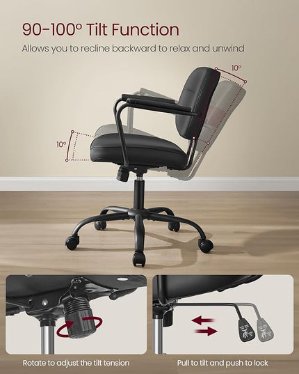 VASAGLE Office Chair, Desk Chair, Vanity Chair with Back, Individual Armrest Structure, Synthetic Leather, Adjustable Height, for Home Office, Ink Black UOBG033B02 - LeafyLoom