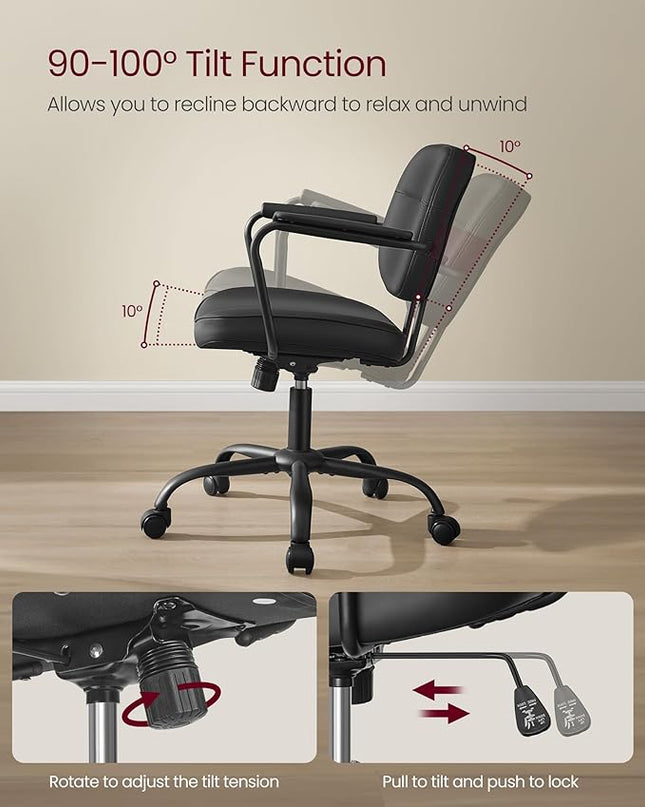 VASAGLE Office Chair, Desk Chair, Vanity Chair with Back, Individual Armrest Structure, Synthetic Leather, Adjustable Height, for Home Office, Ink Black UOBG033B02 - LeafyLoom