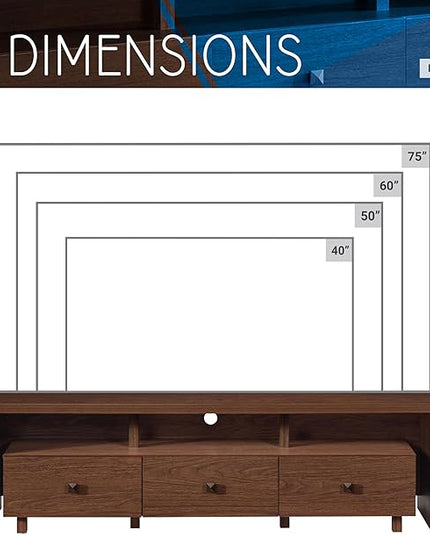 Techni Mobili Elegant 75" with Storage TV Stand, Hickory - LeafyLoom