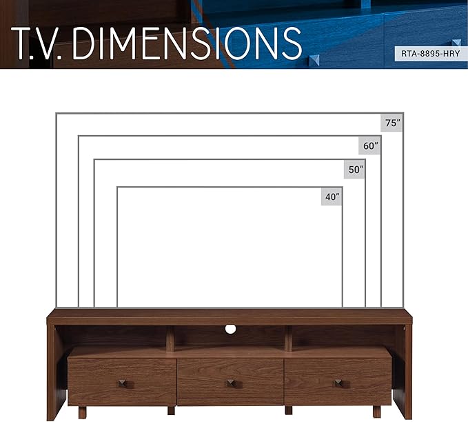 Techni Mobili Elegant 75" with Storage TV Stand, Hickory - LeafyLoom
