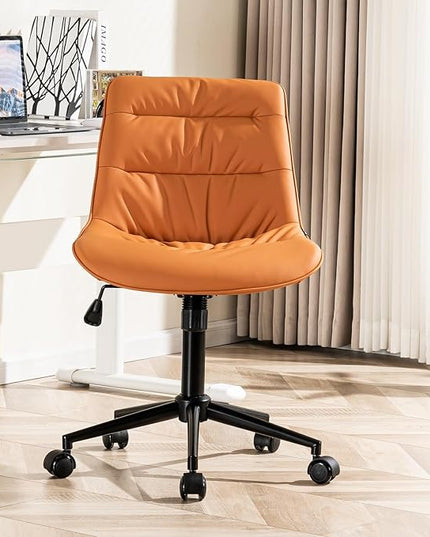 Kidol & Shellder Armless Office Chair Desk Chair Comfy Makeup Vanity Chair with Back Ergonomic Swivel Chair Home Office Desk Chairs with Wheels Computer Chair Bedroom Accent Chair(Matte Orange) - LeafyLoom