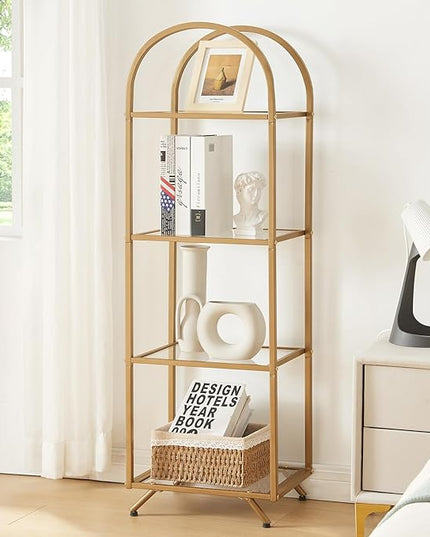 HOMBAZAAR Bookshelf,4-Tier Modern Bookcase,Book Shelf with Tempered Glass,Tall Bookshelf for Home Office, Bedroom and Living Room,Gold. - LeafyLoom