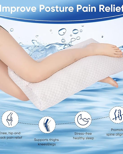 Cooling Knee Pillow for Side Sleeper, 4"Leg Pillow for Side Sleeping, 100% Cooling Fabric Pillow for Between Knees While Sleeping - High Support Alternative for Relieving Leg, Back, and Knee Pain - LeafyLoom