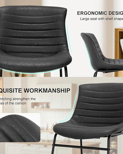Faux Leather Dining Chairs,20 Inch PU Leather Dining Chairs Set of 2 with Backrest and Metal Leg,Mid Century Modern Chair,Black Upholstered Dining Chairs for Kitchen Living Room Outdoor Lounge - LeafyLoom
