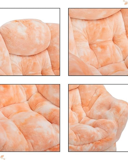 HollyHOME Faux-Fur Lazy Chair with Foldable Ottoman, Accent Comfy Lounge Arm Chair and Folding Footrest Stool Set, Leisure Sofa Reading Chair and Footstool for Living Room, Bedroom, Orange&White - LeafyLoom
