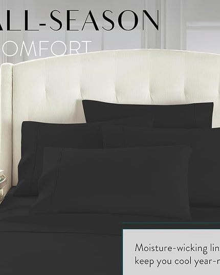 Danjor Linens Queen Sheet Set - 6 Piece Set Including 4 Pillowcases - Deep Pockets - Breathable, Soft Bed Sheets - Wrinkle Free - Machine Washable - Black Sheets for Queen Size Bed - 6 pc - LeafyLoom
