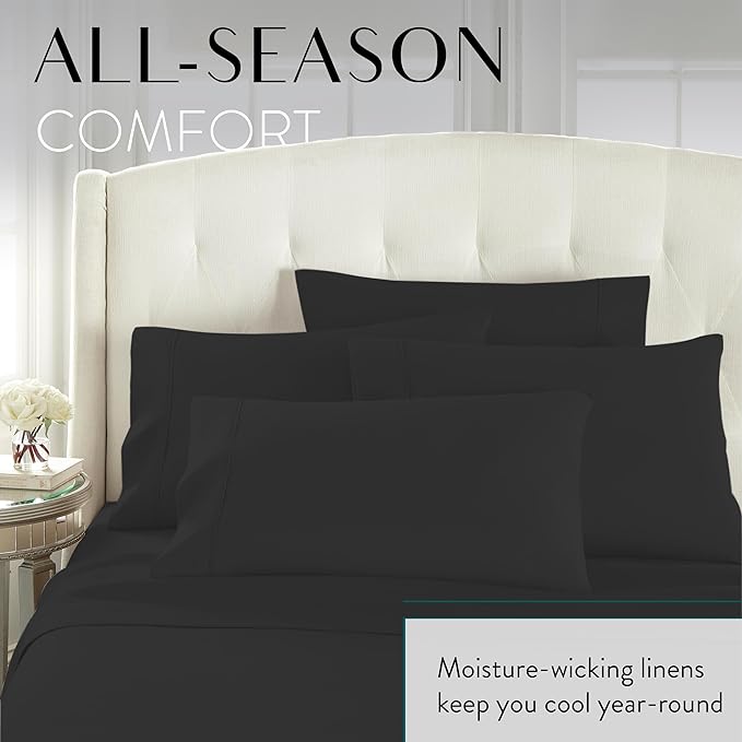 Danjor Linens Queen Sheet Set - 6 Piece Set Including 4 Pillowcases - Deep Pockets - Breathable, Soft Bed Sheets - Wrinkle Free - Machine Washable - Black Sheets for Queen Size Bed - 6 pc - LeafyLoom