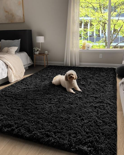 Ophanie Machine Washable Upgrade 4x6 Rugs for Bedroom, Black, Fluffy Shaggy Soft Area Rug, Non-Slip Indoor Floor Carpet for Living Room, Kids Boys Teen Dorm Home Decor Aesthetic, Nursery - LeafyLoom