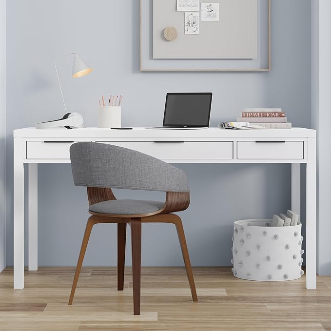 SIMPLIHOME Hollander Solid Wood Contemporary 60 Inch Wide Desk in White, for The Office Desk, Writing Table, Workstation and Study Table Distressed Dark Brown - LeafyLoom