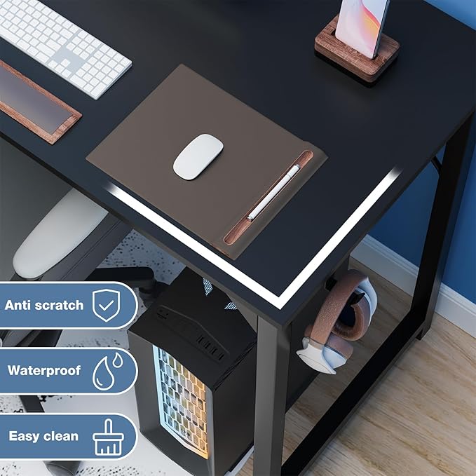 Office Desk Modern Simple Style Writing Study Work Computer Table for Home Bedroom, 32 Inch, Black - LeafyLoom