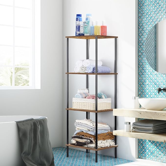 melos 4 Tier Bookshelf, Classically Tall Bookcase Shelf Storage Organizer, Modern Book Shelf for Bedroom, Living Room and Home Office - LeafyLoom