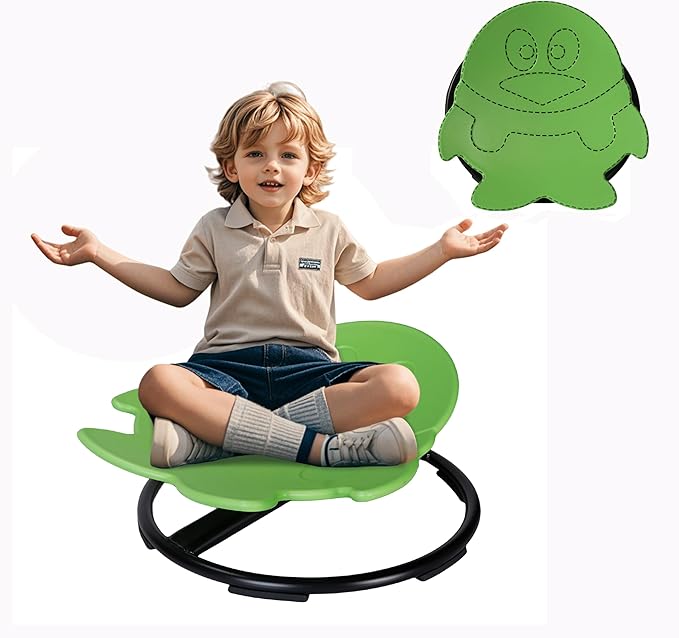 Sensory Spinning Chair for Kids, Autistic Childs Swivel Chair, Sit and Spin Toy, Training Body Coordination, Metal Base Non-Slip Indoor and Outdoor Activity Spins Toys (Penguin-Green) - LeafyLoom