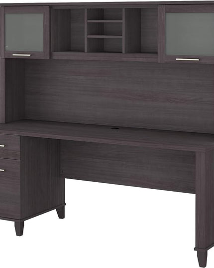 Bush SET018SG Somerset 72-Inch Computer Desk with Drawers and Hutch, Storm Gray - LeafyLoom