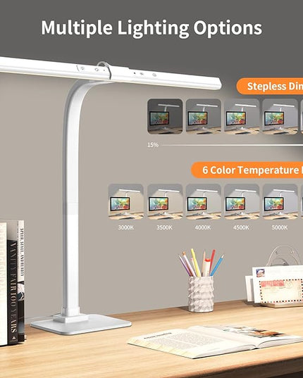 KableRika LED Desk Lamp, Architect Desk Lamps for Home Office, 12W Bright Modern Tall Table Lamp with Base, Dimmable&6 Color Modes, Auto-Dimming for Office Desk Lighting, Workbench, Monitor, Crafting - LeafyLoom