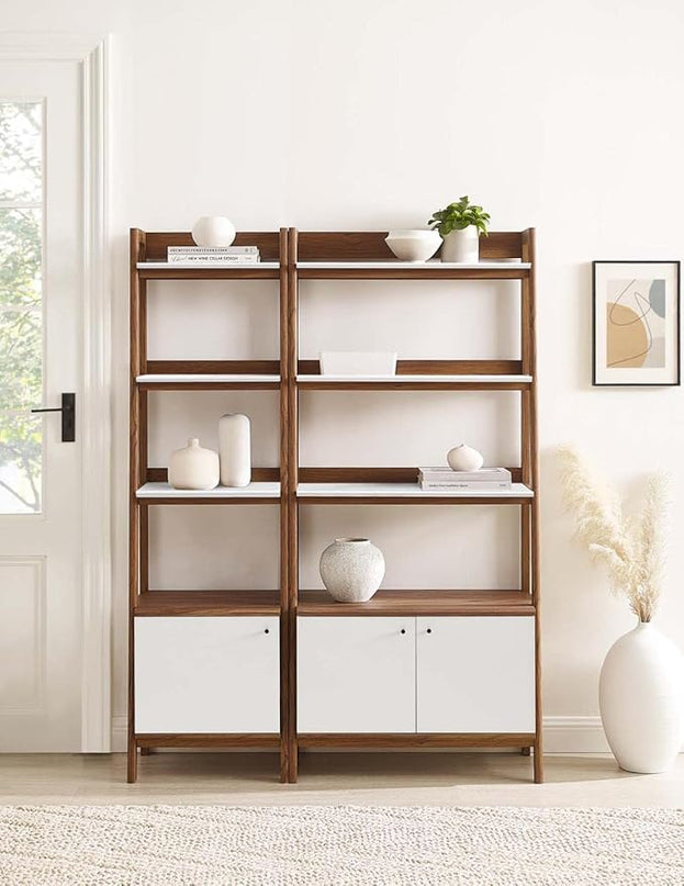 Modway Bookshelf Display Cases in Walnut White - Set of 2 - LeafyLoom