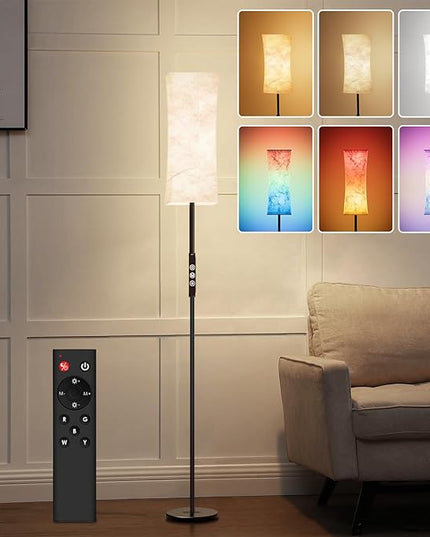 RGB Corner Floor Lamp - 67” Modern Tall Standing LED Light with Remote Touch Switch - 1800K-5500K Ambiance Color Changing Dimmable Floor Lamps for Living Room Bedroom Office Gaming Room New - LeafyLoom