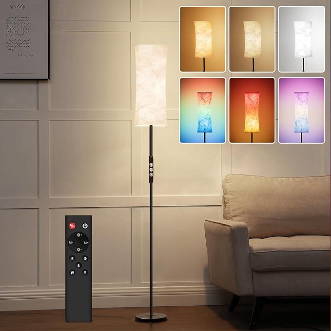 RGB Corner Floor Lamp - 67” Modern Tall Standing LED Light with Remote Touch Switch - 1800K-5500K Ambiance Color Changing Dimmable Floor Lamps for Living Room Bedroom Office Gaming Room New - LeafyLoom