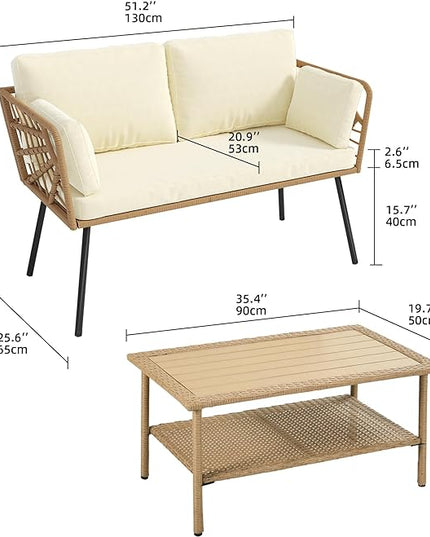 YITAHOME 2 Pieces Patio Furniture Set, All-Weather Wicker Loveseat with Thick Cushions & Rattan Table, Outdoor Conversation Set for Patio, Balcony, Backyard, Deck, Poolside - LeafyLoom