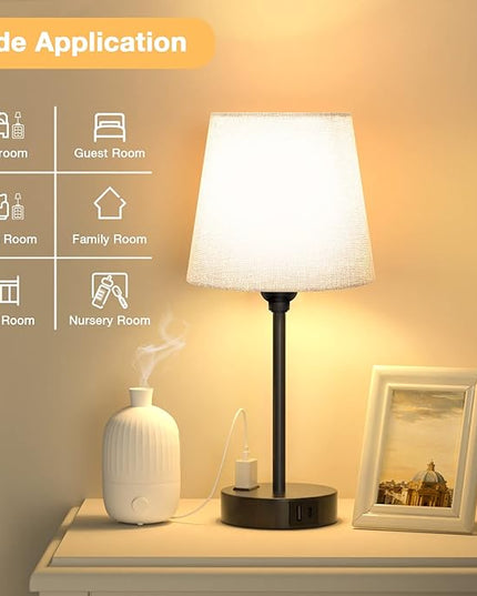 Grey Bedside Lamps for bedrooms Set of 2 - Nightstand Bedroom Lamp with USB C Port and AC Outlet Charging, 3 Way Dimmable Touch Control Small Bed Side Table Lamp, Night Stand Light for Kids/Guest Room - LeafyLoom