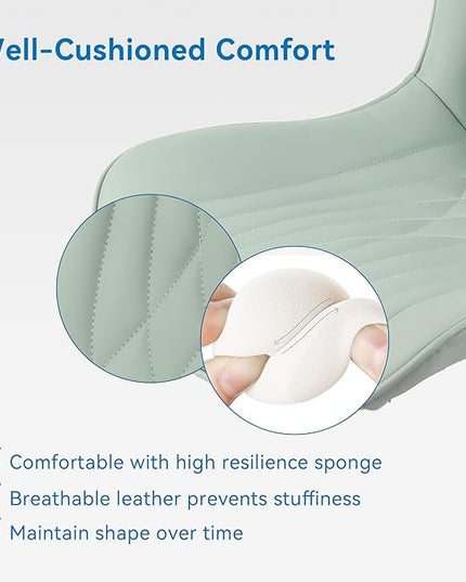 YOUNIKE Office Chair, Armless Desk Chair with Wheels, Home Office Computer Task Chairs, Modern Faux Leather Padded Vanity Chair, Adjustable Swivel Rolling Office Chair with Back, Mint Green - LeafyLoom