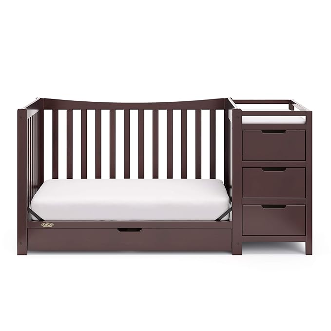 Graco Remi 4-In-1 Convertible Crib & Changer With Drawer (Espresso) – GREENGUARD Gold Certified, Crib And Changing-Table Combo, Includes Changing Pad, Converts To Toddler Bed, Full-Size Bed - LeafyLoom