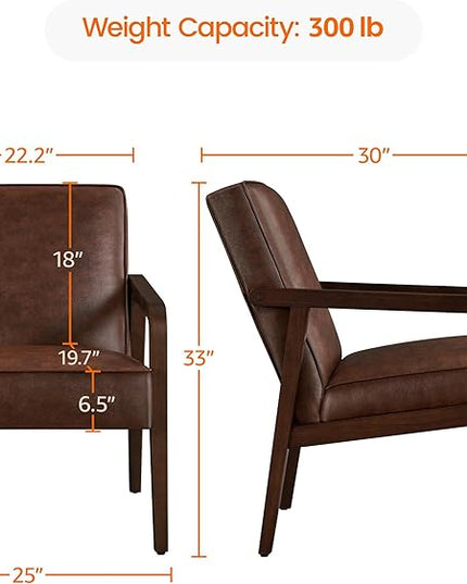 Yaheetech PU Leather Accent Chair, Mid-Century Modern Barrel Chair with Wooden Frame and Soft Thick Padded for Living Room Bedroom Home Office, Dark Brown - LeafyLoom