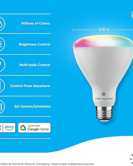 Cync GE BR30 LED Smart Light Bulbs, Indoor Floodlight Bulb, Color Changing Light Bulb, WiFi Lights, Works with Amazon Alexa and Google Assistant, 9.5 Watts (2 Pack) CYNCSmartHome
