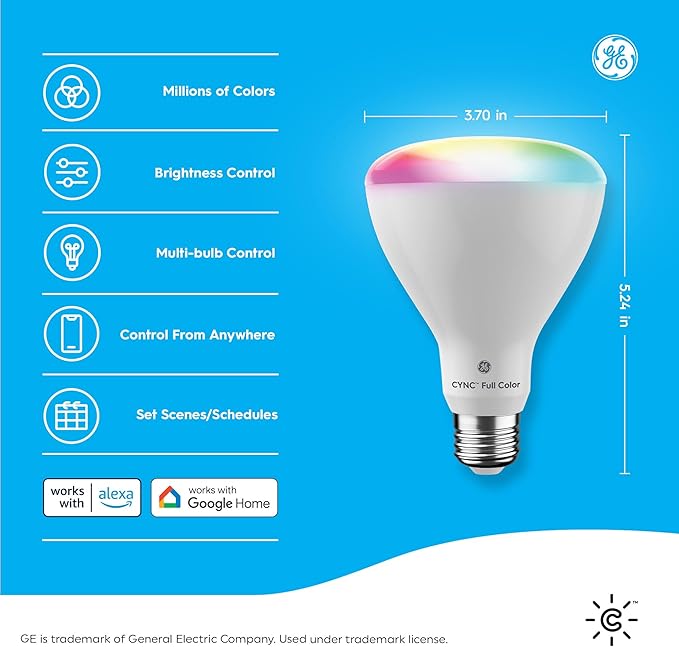 Cync GE BR30 LED Smart Light Bulbs, Indoor Floodlight Bulb, Color Changing Light Bulb, WiFi Lights, Works with Amazon Alexa and Google Assistant, 9.5 Watts (2 Pack) CYNCSmartHome
