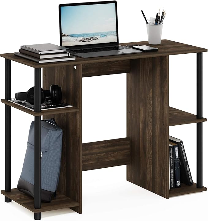 Furinno Jaya Computer Study Desk, Columbia Walnut/Black - LeafyLoom