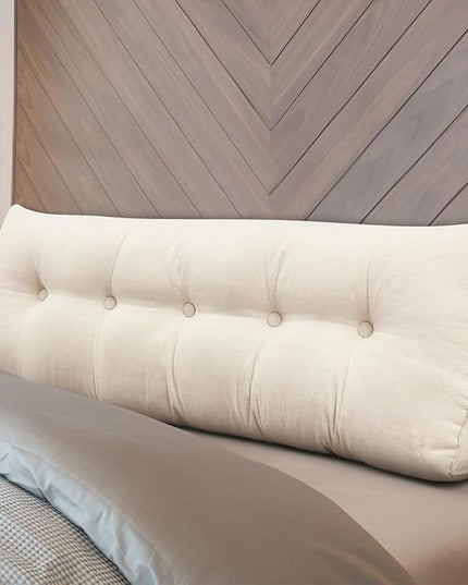 Headboard Wedge Pillow Triangular Bed Rest Reading Backrest Body Bolster Cushion Back Support Long Bolster Pillow for Bed Gifts with Removable Cover(Beige, Queen (59 x 20 x 8 Inch)) - LeafyLoom