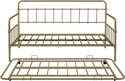 SuperStroke Jintop Twin Size Bed W slats,Metal Frame Daybed with Trundle and Anti-Noise Design,Space-Saving & Easy to Install,for Living Room Bedroom Apartment,Bronze - LeafyLoom