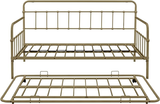 SuperStroke Jintop Twin Size Bed W slats,Metal Frame Daybed with Trundle and Anti-Noise Design,Space-Saving & Easy to Install,for Living Room Bedroom Apartment,Bronze - LeafyLoom