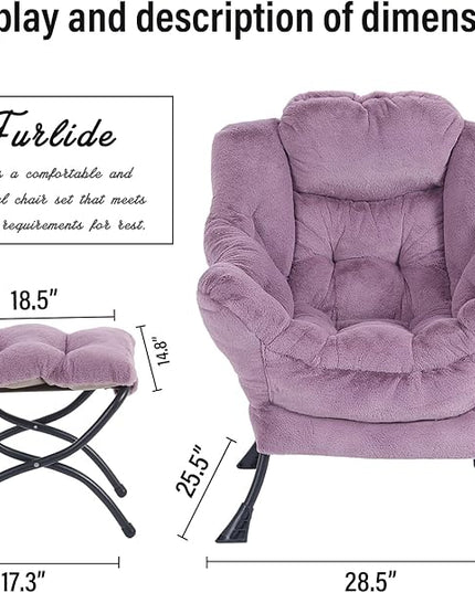 Oversized Chair with Ottoman, Modern Chair with Folding Footrest, Lounge Accent Chair, Comfortable Reading Chair for Bedroom, Study, Living Room, Courtyard (Plush Purple) - LeafyLoom