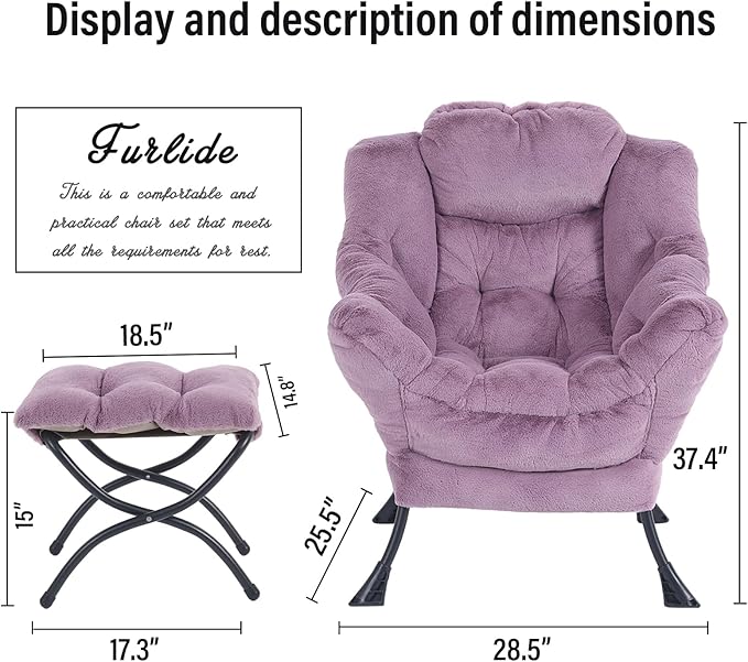 Oversized Chair with Ottoman, Modern Chair with Folding Footrest, Lounge Accent Chair, Comfortable Reading Chair for Bedroom, Study, Living Room, Courtyard (Plush Purple) - LeafyLoom