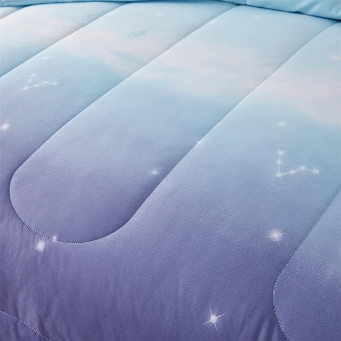 Girls Comforter Set Full Size Colorful Ombre Blue Purple Rainbow Bedding Set Bed in A Bag for Kid Teen Girls 7 Pieces (1 Comforter, 1 Flat Sheet, 1 Fitted Sheet, 2 Pillow shams, 2 Pillowcases) - LeafyLoom