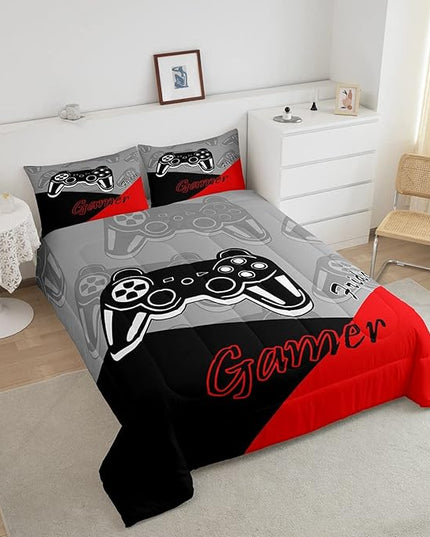 Feelyou Kids Gaming Twin Size Comforter Video Game Bedding Sets for Child Boys Teen Gamer Down Comforter All Season Reversible Game Controller Home Decor,1 Comforter with 1 Pillowcase, Red - LeafyLoom