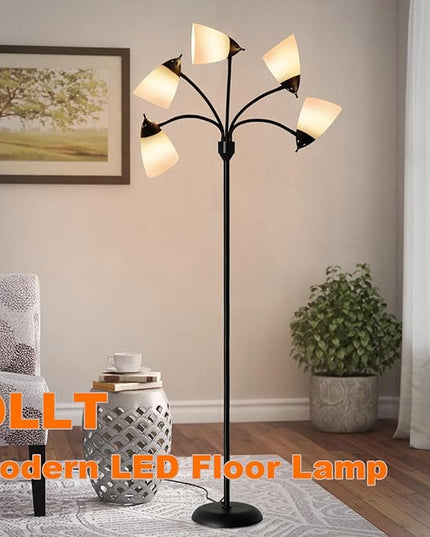 DINGLILIGHTING Floor Lamp Tall for Room: Flexible Gooseneck Floor Lamps Standing for Bedroom Home Office - Modern Floor Lights 5-Light - LeafyLoom