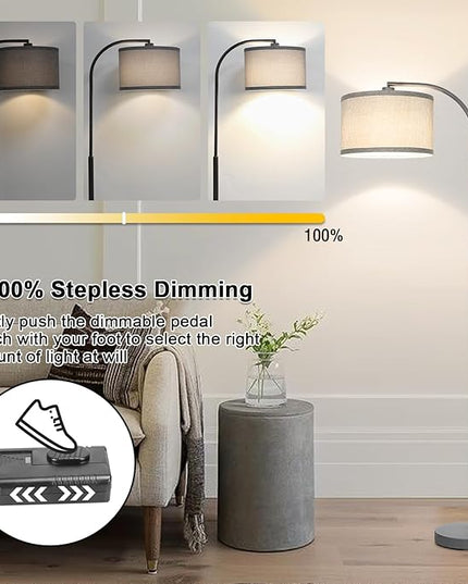 Boncoo Dimmable Floor Lamp, Arc Floor Lamps for Living Room, Stepless Dimmable Standing Lamp with Adjustable Drum Shade, Modern Arched Corner Light for Bedroom, Office, LED Bulb Included - LeafyLoom