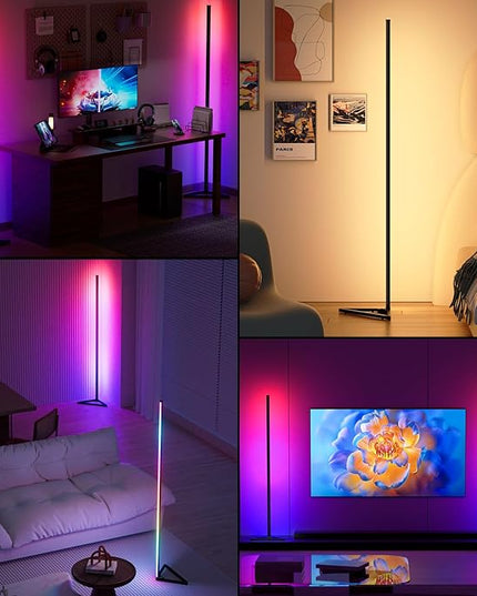 MIHEAL RGB Corner Floor Lamp, 56" Color Changing LED Corner Lamp with APP Control, Modern Standing Lamp with Music Sync and 16 Million DIY Colors, Heavy Base for Bedroom Living Room Gaming Room - LeafyLoom