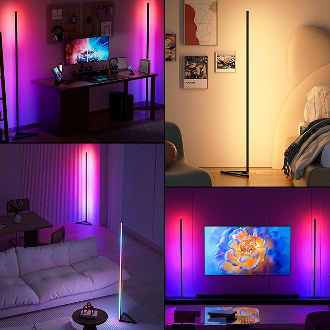 MIHEAL RGB Corner Floor Lamp, 56" Color Changing LED Corner Lamp with APP Control, Modern Standing Lamp with Music Sync and 16 Million DIY Colors, Heavy Base for Bedroom Living Room Gaming Room - LeafyLoom