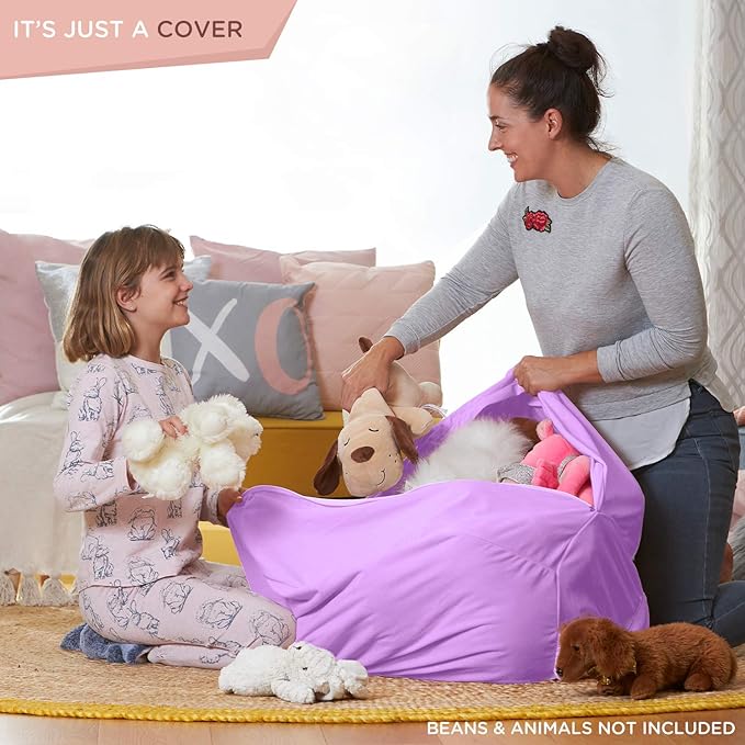 Aubliss Stuffed Animal Storage, Velvet Bean Bag Chairs Cover, Large 32" Ultra Soft Kids Toy Storage Organizer for Blankets Towels Clothes Home Supplies, Purple Big Eyes - LeafyLoom