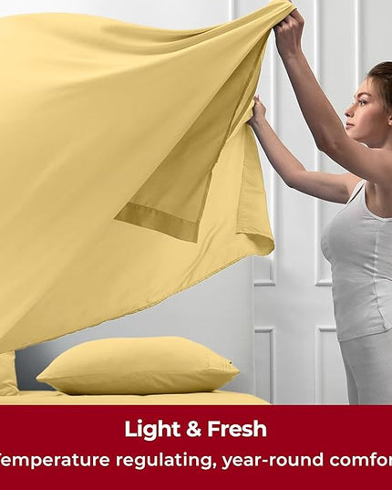 Mellanni Twin Sheets Set - 4 Piece Iconic Collection Bedding Sheets & Pillowcases - Luxury, Ultra Soft, Cooling Bed Sheets - Deep Pocket up to 16 inch - 4 PC (Twin, Yellow w/Extra Pillow Case) - LeafyLoom