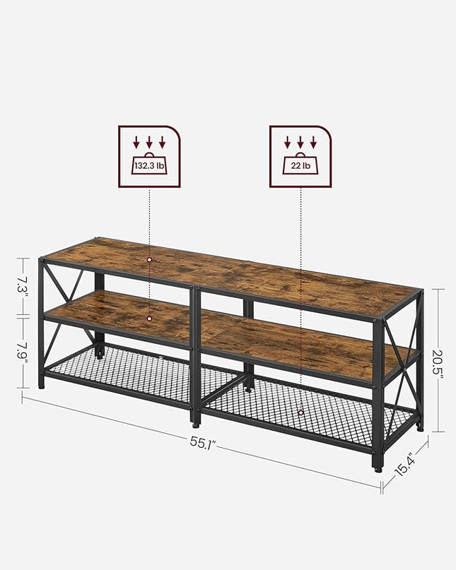 VASAGLE TV Stand, TV Console for TVs Up to 65 Inches, TV Table, 55.1 Inches Width, TV Cabinet with Storage Shelves, Steel Frame, for Living Room, Bedroom, Rustic Brown and Black ULTV094B01 - LeafyLoom