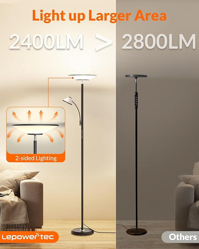 Floor Lamp for Living Room, Bright Standing Lamp with Wall Switch and Remote, 60 Lighting Effects Led Reading Lamp, Torchiere Floor Lamp for Bedroom, Office, Corner - LeafyLoom