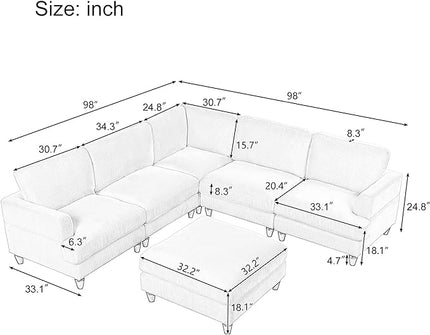 Oversized Modular Sectional Ottomans,6 Seater Corduroy Upholstery L Shaped Reversible Corner, 98" Symmetrical Convertible Sleeper Sofa & Couch Free Combination, Beige Comfy - LeafyLoom