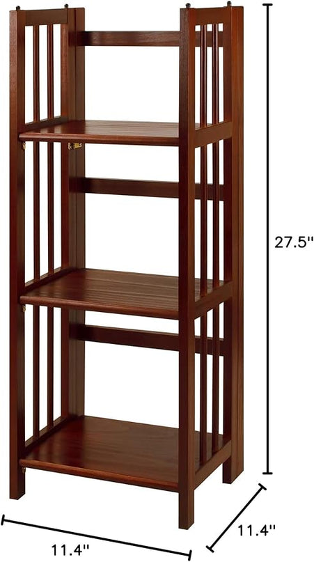 Casual Home 3-Shelf Folding Stackable Bookcase (27.5" Wide)-Walnut & 3-Shelf Folding Bookcase (14" Wide)-Walnut - LeafyLoom